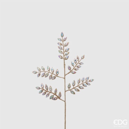 Immagine del Ramo di Felce Dorato Jewel con Gemme Multicolor di EDG, un elemento decorativo elegante alto 40 cm