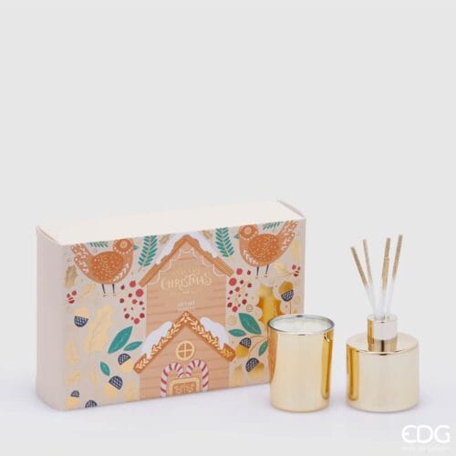 Set profumatore e candela Joyful 80ml in vetro, con scatola regalo natalizia.