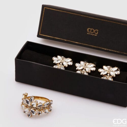 Scatola regalo elegante nera con 4 portatovaglioli gemme EDG all'interno.
