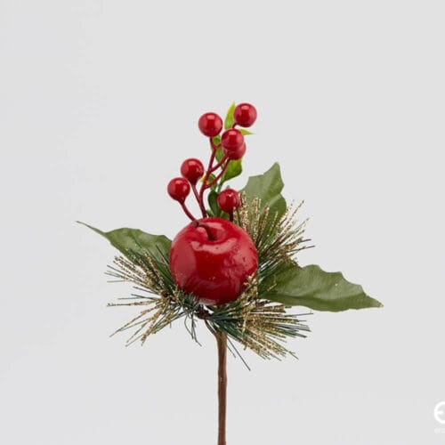 Rametto decorativo natalizio con bacche e mela di EDG, elegante decorazione festiva.