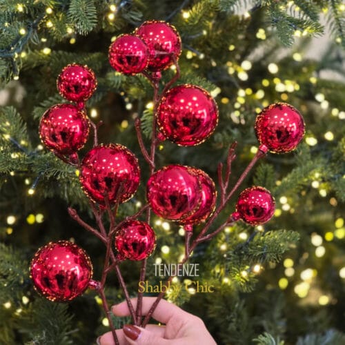 Enzo De Gasperi Ramo con 12 sfere rosse H 53 cm