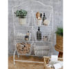 Supporto in metallo shabby chic con 6 cestini, colore bianco antico, ideale per organizzare spazi con un tocco vintage.