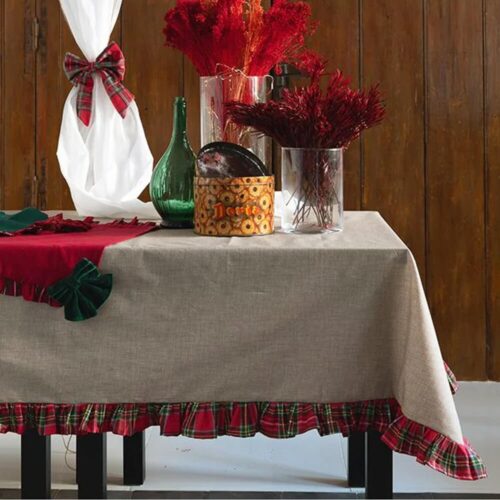 TOVAGLIA RESINATA BEIGE CON FRILL TARTAN
