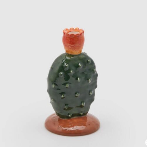 Candelabro Fico d'India in ceramica smaltata EDG, ispirato al cactus con dettagli colorati