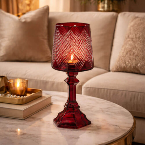 EDG Portacandela Abat Jour in Vetro Rosso