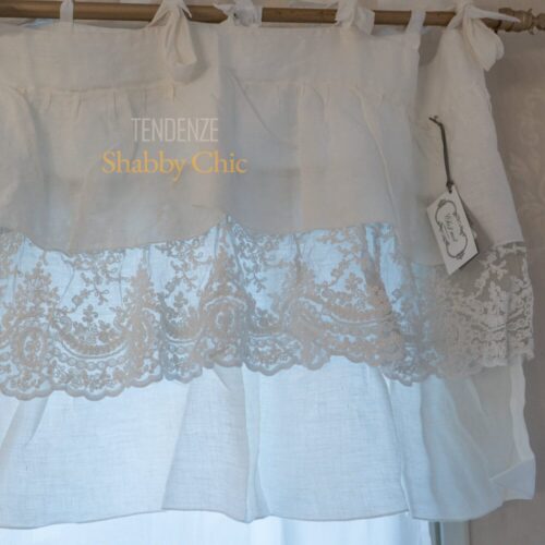 Cantonnière de fenêtre à trois volants en dentelle Corinzio Vintage Fango en lin 160 cm – Image 5