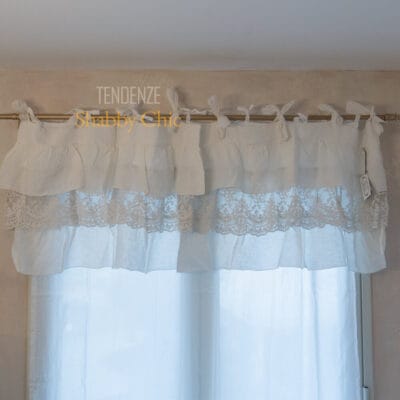 Mantovana a Finestra Tre Balze in Pizzo Corinzio Vintage Fango in Lino 160cm