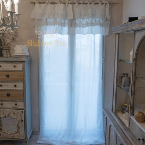 Cantonnière de fenêtre à trois volants en dentelle Corinzio Vintage Fango en lin 160 cm – Image 3
