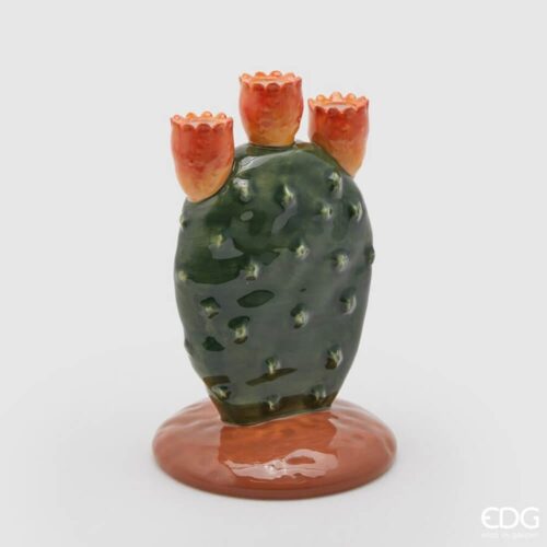 Candelabro a 3 fiamme in ceramica smaltata EDG, ispirato al fico d'india con dettagli colorati