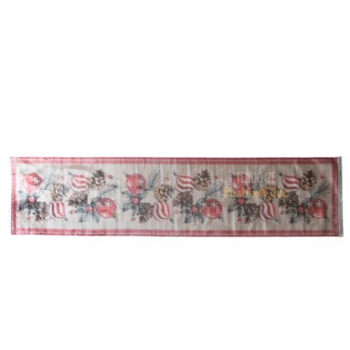Tappeto passatoia natalizia in velour stampato con pigne e palline, L'Atelier 17.