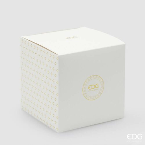 Scatola regalo logata EDG in cartoncino bianco con logo dorato, dimensioni H.16,5 cm, ideale per confezionare regali raffinati e decorazioni natalizie.