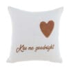 Cuscino Blanc Mariclò in lino bianco 40x40 cm con ricamo bronzo "Kiss Me Goodnight" e cuore decorativo, lavabile e sfoderabile.