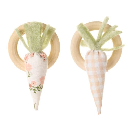 Portatovagliolo in legno con carotina decorativa in tessuto floreale e quadretti beige, Nuvole di Stoffa, 10 cm.