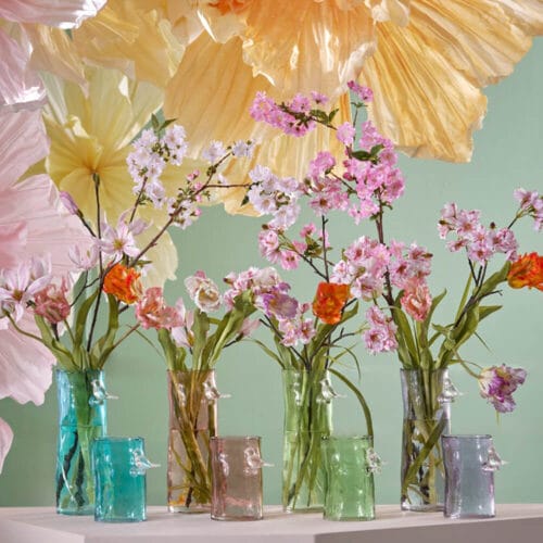 EDG Vase cylindrique en verre vert avec oiseau H27 – Image 3