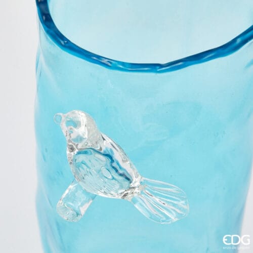 Alternative view of EDG Vase cylindrique en verre bleu avec oiseau H27