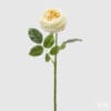 Ramo di rosa artificiale in tonalità crema con foglie verdi, altezza 45 cm, perfetto per decorazioni eleganti.