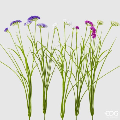 Ramo di statice artificiale con fiori in bianco, verde, lilla o fucsia, altezza 70 cm, ideale per decorazioni colorate e raffinate.
