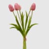 Mazzo decorativo di tulipani rosa antico con steli verdi e dettagli realistici, perfetto per decorazioni eleganti.