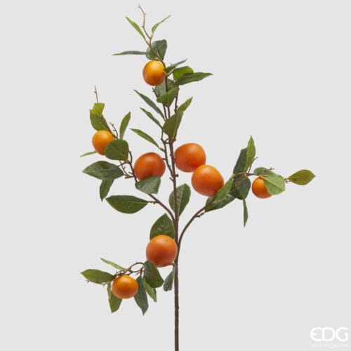 Ramo decorativo con arance artificiali e foglie verdi dettagliate, H95 cm.