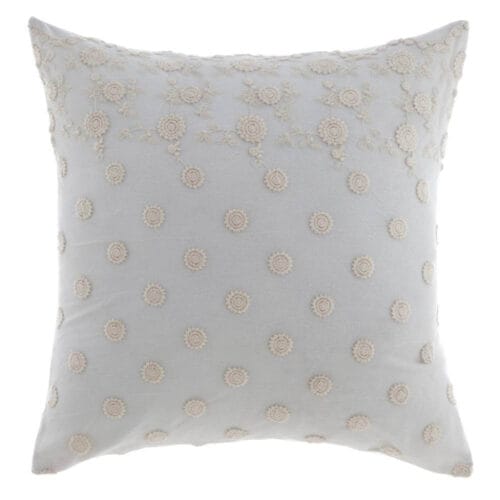 Cuscino quadrato in cotone bianco con delicato ricamo floreale, collezione Dentelle, dimensioni 45x45 cm.