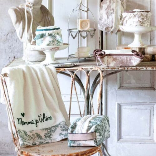 Alternative view of Blanc Mariclo Cestino con 4 Lavette Toile de Jouy Verde