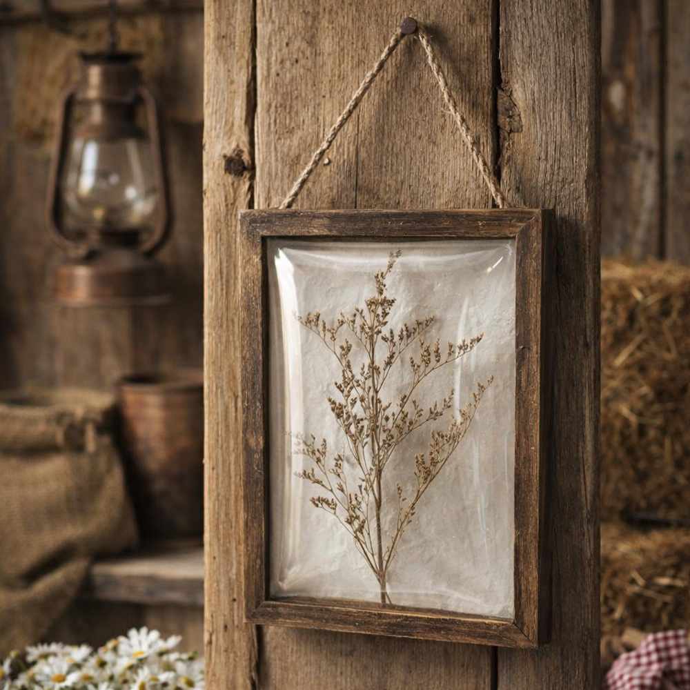 Blanc MariClò Cuadro con cristal abovedado y flores secas 35x25 cm