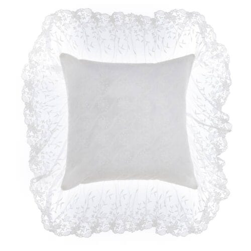 Cuscino Blanc Mariclo Dentelle in cotone bianco, decorato con delicate gale in pizzo.