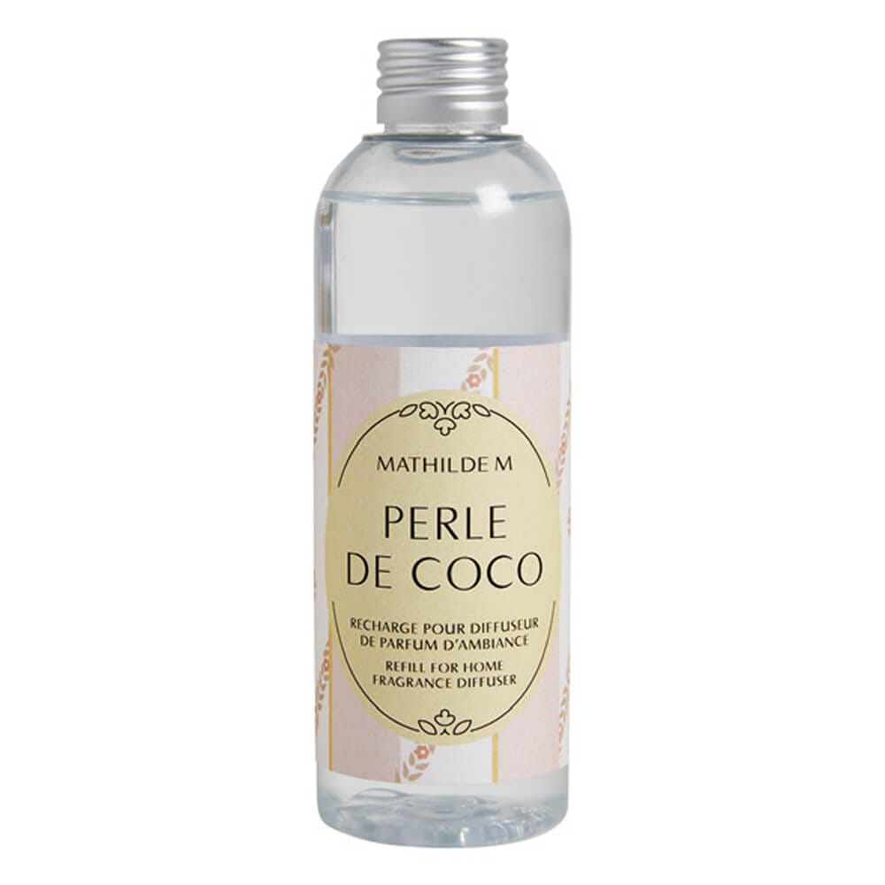 Ricarica per diffusore Mathilde M. Perle de Coco da 200 ml, con fragranza esotica e fresca, ideale per rinnovare i profumatori d'ambiente.