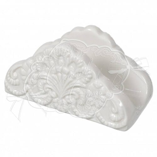 Porta tovaglioli in ceramica bianca con decorazioni floreali in rilievo, stile shabby chic – Coccole di Casa.