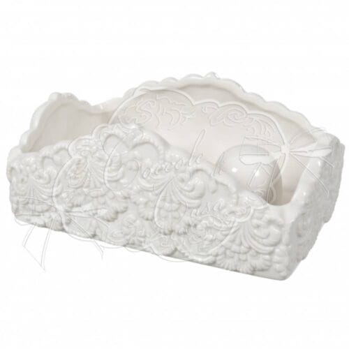 Porta bicchieri in ceramica bianca con decorazioni floreali in rilievo, stile shabby chic – Coccole di Casa.