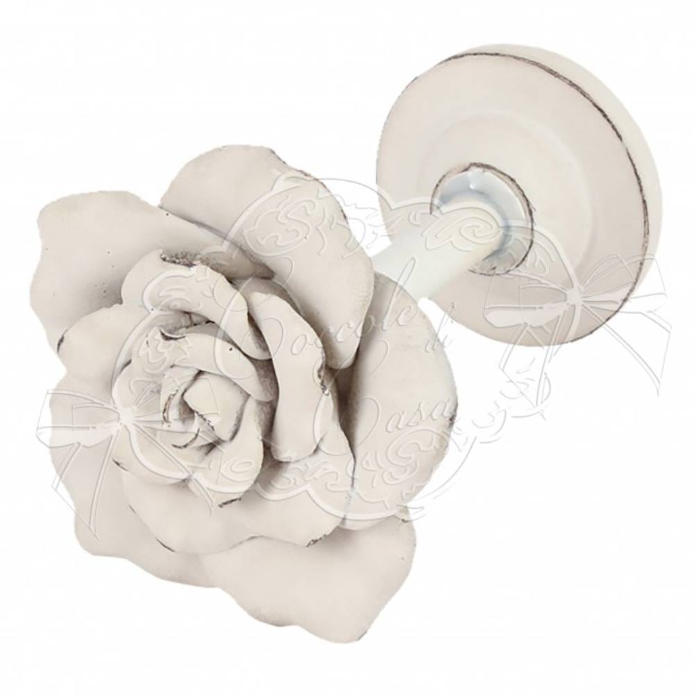 Coppia di fermatenda a forma di rosa in resina e metallo color crema, con effetto decapato, stile shabby chic – Coccole di Casa.