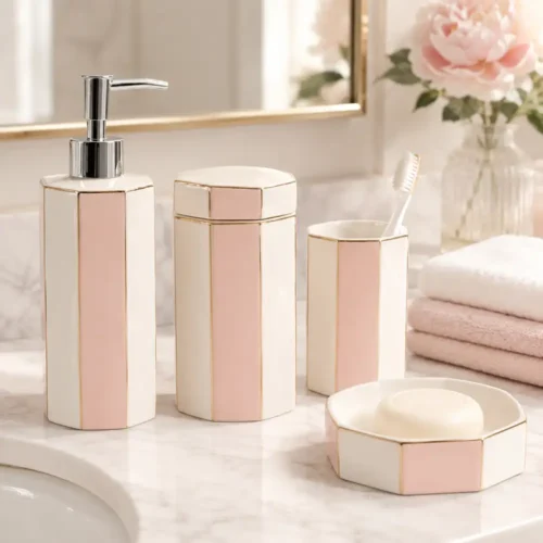 Mathilde M Set Bagno in ceramica Madame de Recamier rosa 4 pezzi