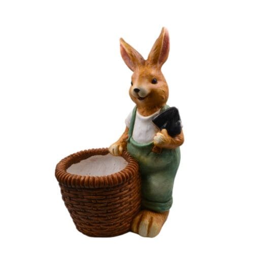 Statuetta pasquale con coniglio e cesta, perfetta per fiori, caramelle o decorazioni