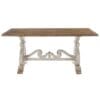 Tavolo rettangolare in legno di mango con piano naturale e base bianca scolpita effetto decapato, stile rustico elegante.