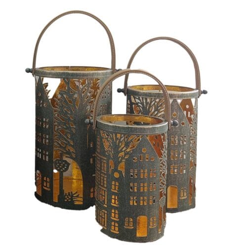 Blanc Mariclò Set 3 Lanterne con manico in pelle Borgo Antico Metallo Brunito
