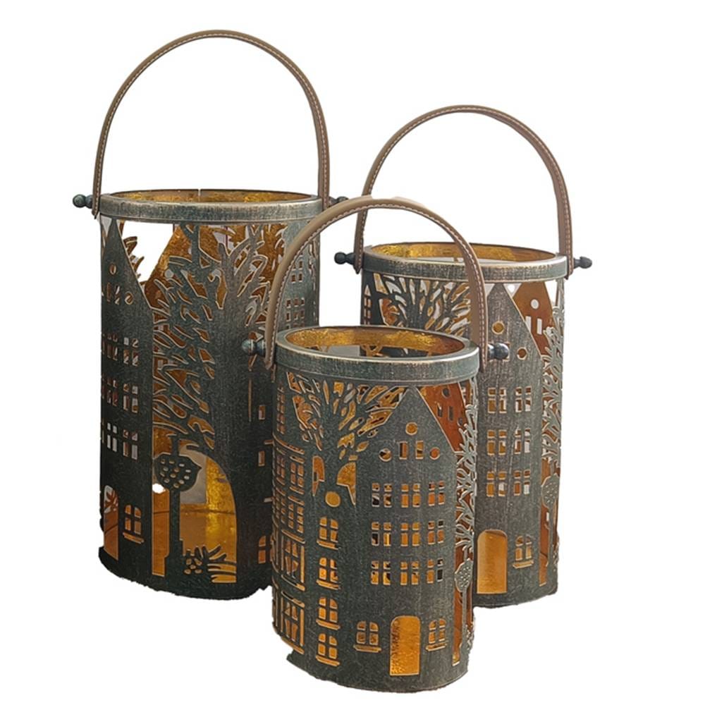 Casa Moro Set Di 2 Lanterne In Metallo E Vetro Trasparente, Stile Orientale, Alte 16 Cm. Effetto Ottone Anticato, Per Interni/esterni.