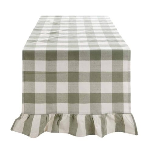 Runner Blanc Mariclo in fantasia Vichy verde e bianco con bordo a gala, collezione Bolgheri.