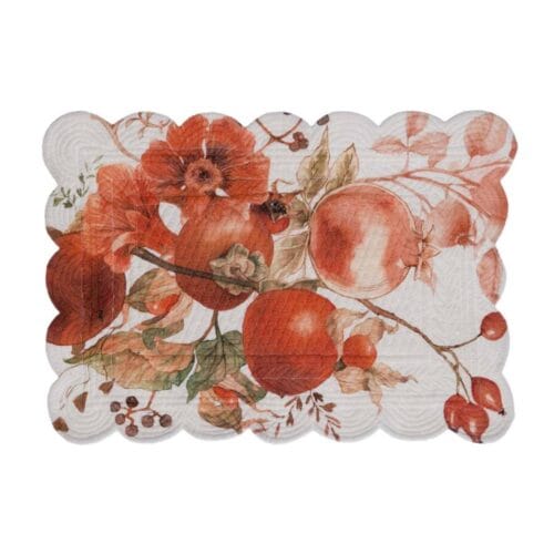 Tovaglietta Blanc Mariclò in cotone boutis con stampa autunnale e bordi ondulati, collezione Persimmon.