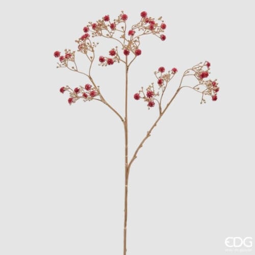 Ramo decorativo EDG con stelo oro e fiorellini burgundy, perfetto per addobbi natalizi o floreali eleganti.