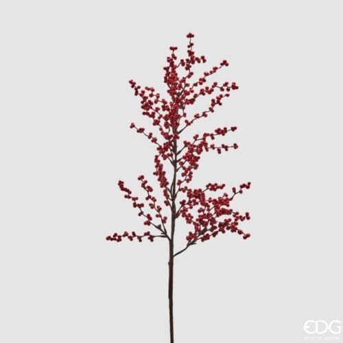 Ramo decorativo EDG con numerose bacche rosso vivo lucide su stelo marrone.