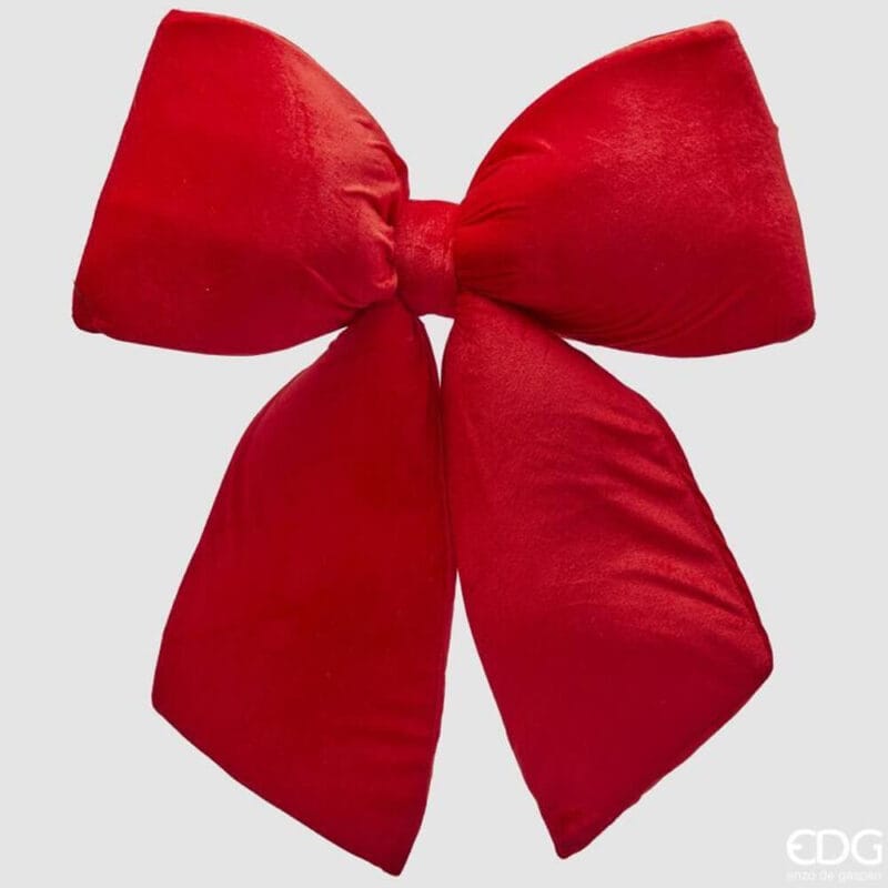 Fiocco decorativo EDG in velluto rosso, grande formato, con tessuto morbido e elegante finitura opaca.