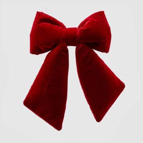 Fiocco EDG in velluto borgogna con lunghe code, tessuto opaco e forma piena. Perfetto per decorazioni d’interni natalizie.