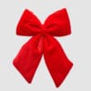 Fiocco decorativo rosso in velluto, di piccole dimensioni, perfetto per pacchetti o addobbi.