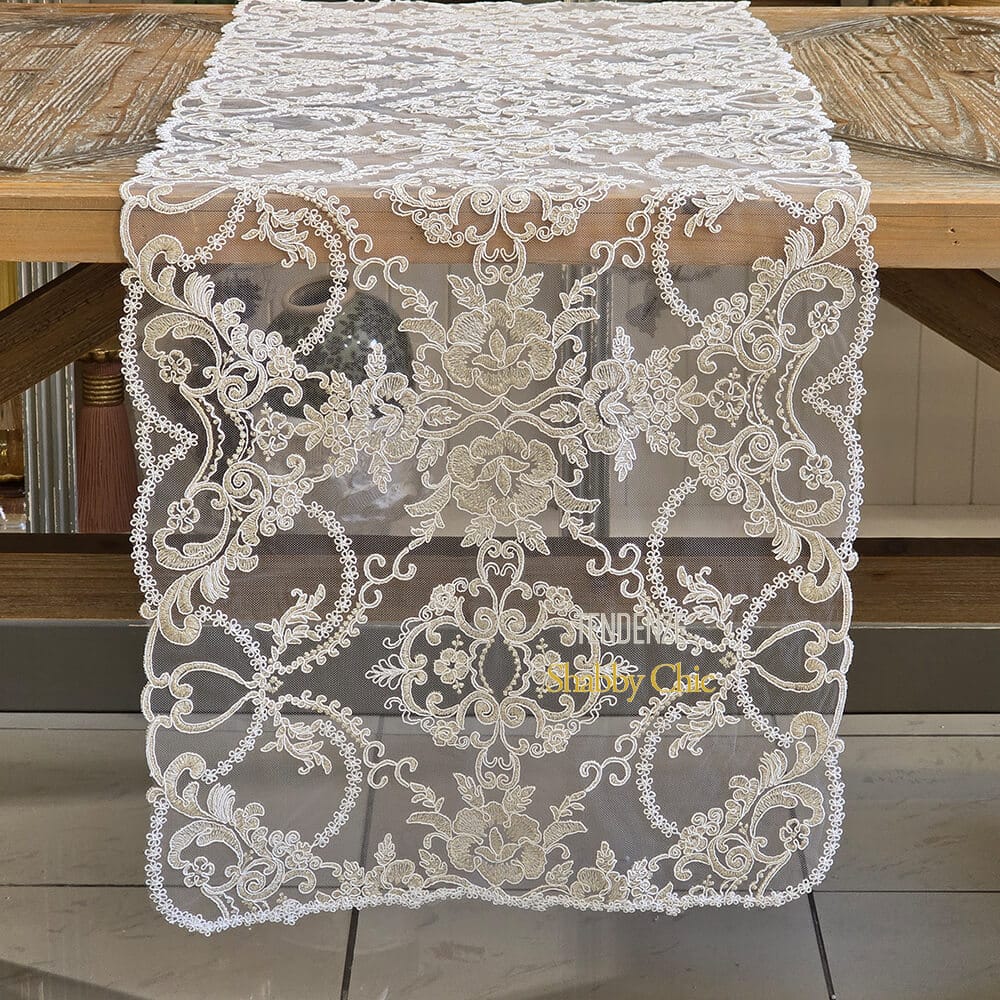 Fiori di Lena Runner Pizzo Rebrodé Dorato 155x45 - immagine 3
