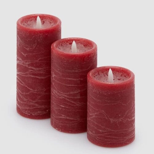 EDG Set 3 Candele Rosse a LED Soffio Ø7,5cm H15/12,5/10
