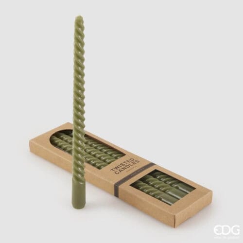 EDG Set 4 Candele Stelo Twist Verde Oliva H30cm