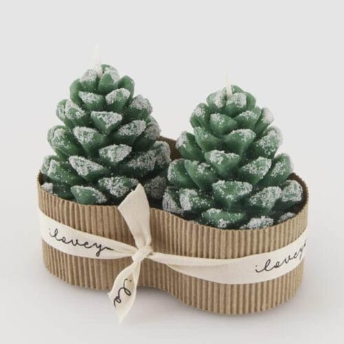 EDG Coppia Candele a forma di Pigna Verde H 9 cm