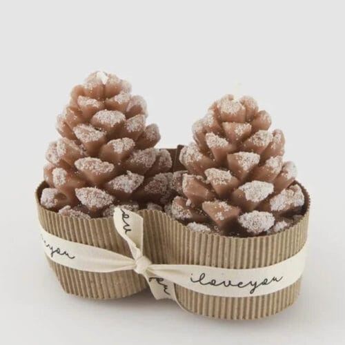 EDG Coppia Candele a forma di Pigna Nocciola H 9 cm