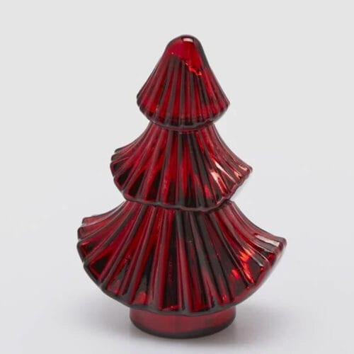 Candela EDG a forma di albero di Natale in vetro rosso con scatola Nordic Forest.