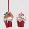 Addobbi natalizi EDG a forma di cupcake rosso con glassa bianca e dettagli glitterati, venduti in due varianti.